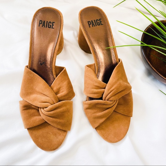 PAIGE suede Brown chunky round heel slide - Picture 6 of 9
